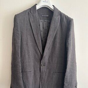 John Varvatos Grey/Brown Peak Lapel Single Button Linen Sport Coat/ Blazer - 40